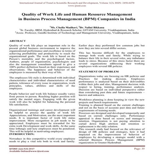 Quality of work life and Human resource Management in Business Process Manage...