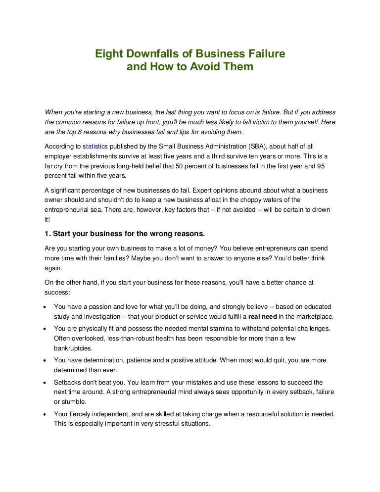 Eight Downfalls of Business Failure and How to Avoid Them