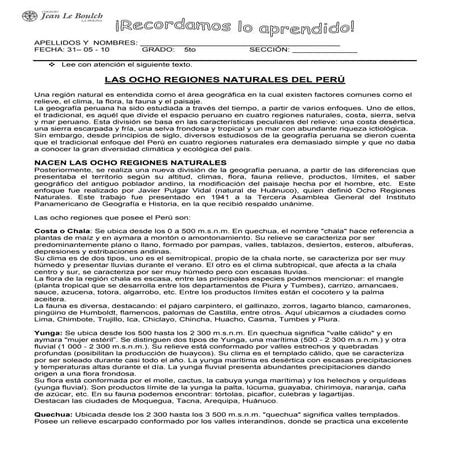 8 regiones naturales y ciudades