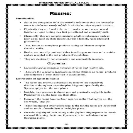 8 resins pharmacognosy notess