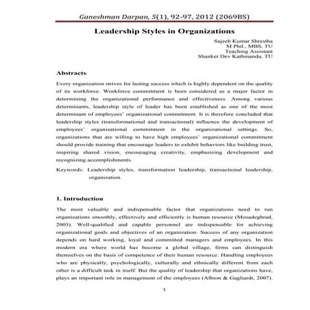Effects of principals’ leadership styles on teachers’ commitment in ...