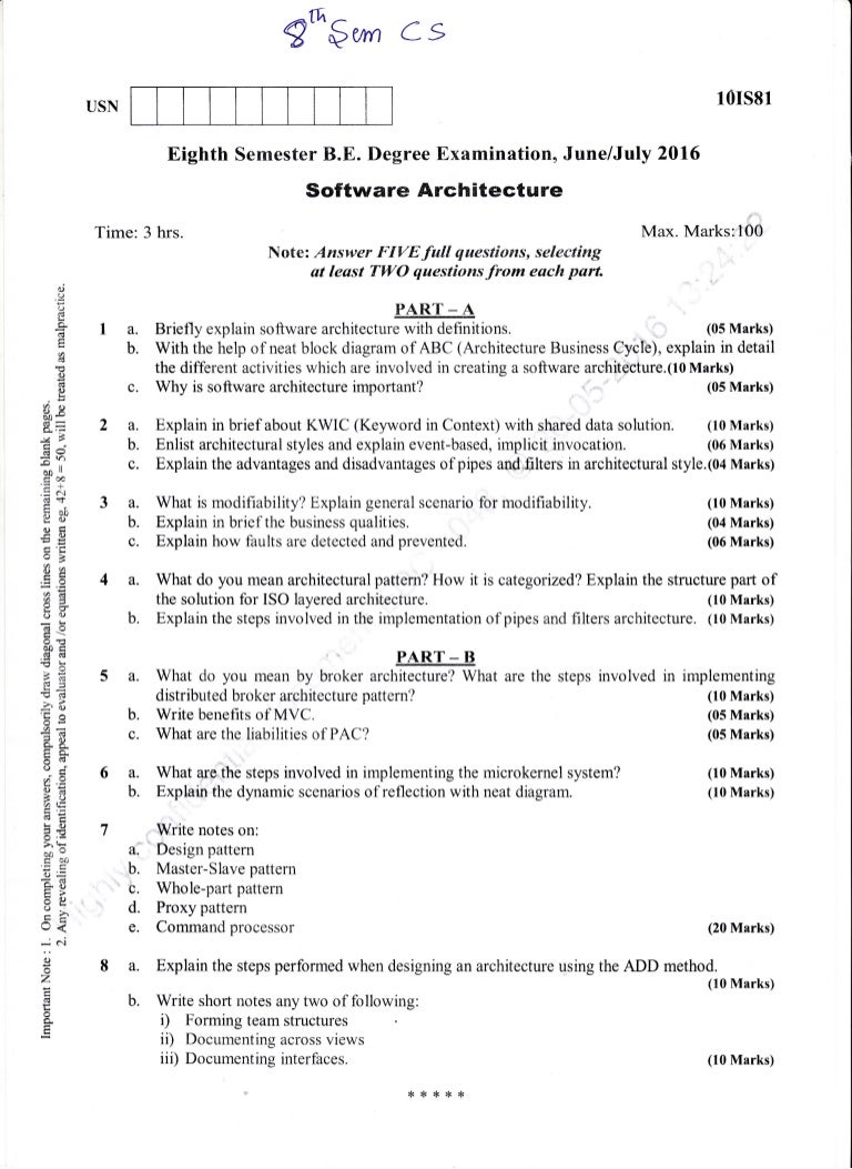 Architecture Design Question Paper 8th semester (june-2016) computer science and information science eng… Architecture Design Question Paper 8th semester (june-2016) computer science and information science eng…