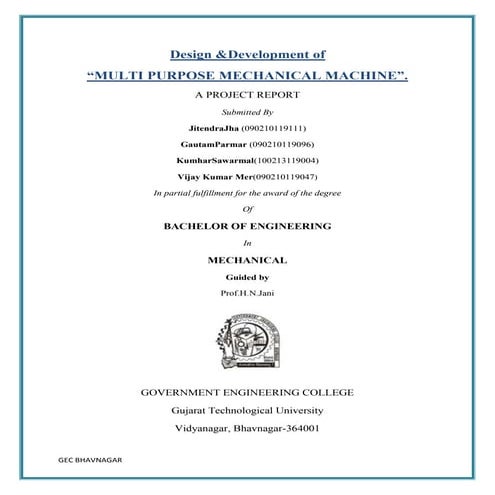 Report of design and development of multi purpose mechanical machine 