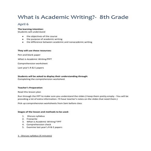 What Is Academic Writing Lesson Plan