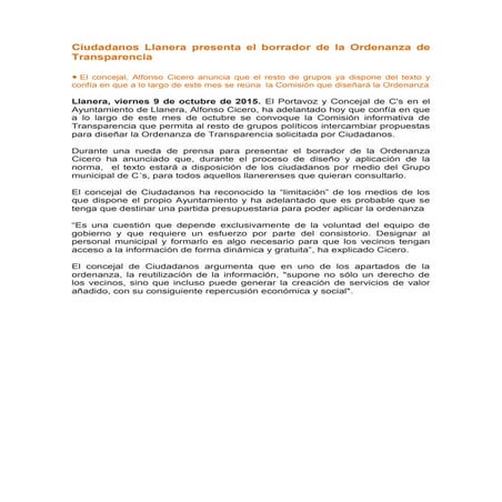 Llanera presenta borrador ordenanza transparencia