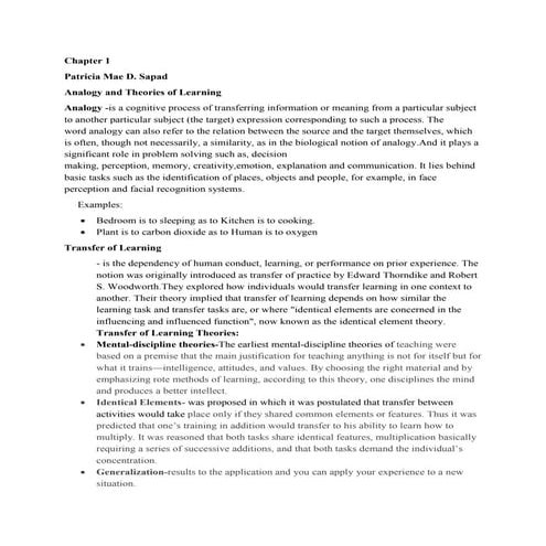 9. analogy 10. theories of learning patricia mae sapad