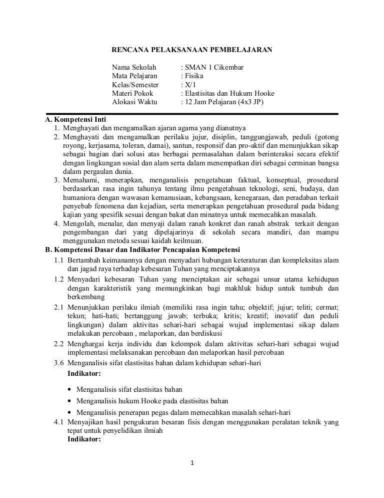 9 Sma Kelas X Rpp Kd 3 6 Dan 4 6 Elastisitas Dan Hukum Hooke Karlin