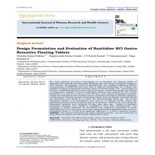 Design Formulation and Evaluation of Ranitidine HCl Gastro Retentive ...