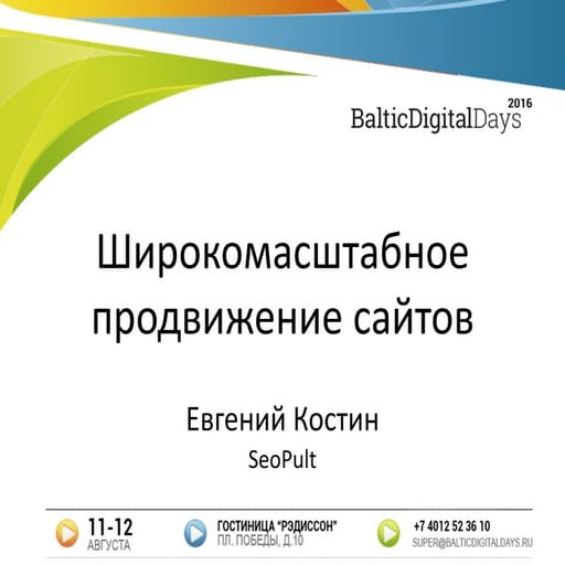 Евгений Костин. Широкомасштабное продвижение сайтов