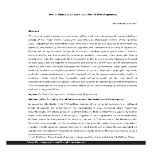 Social Enterpreneurships and Social Development