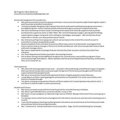 36 Adult Program Ideas in 90 Minutes: Chat Suggestions (Sept. 2018)