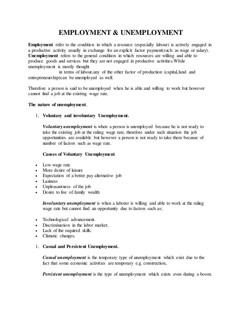 EMPLOYMENT & UNEMPLOYMENT
