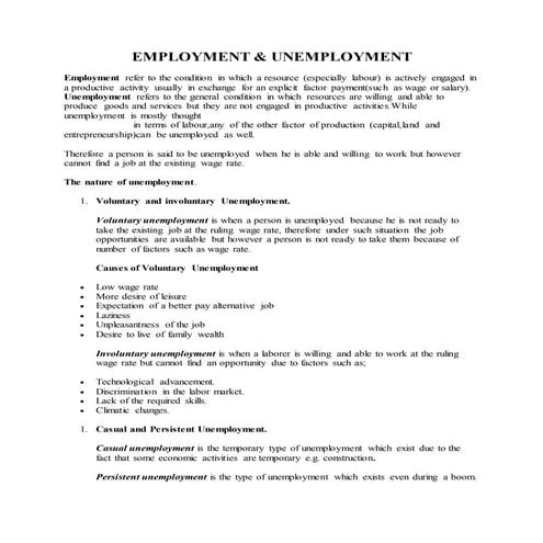 EMPLOYMENT &amp; UNEMPLOYMENT | PDF