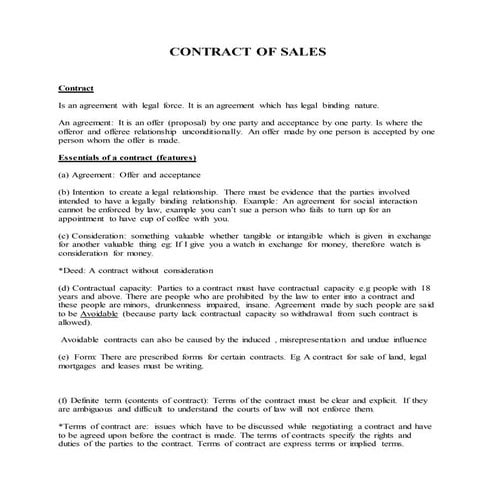 CONTRACT OF SALES