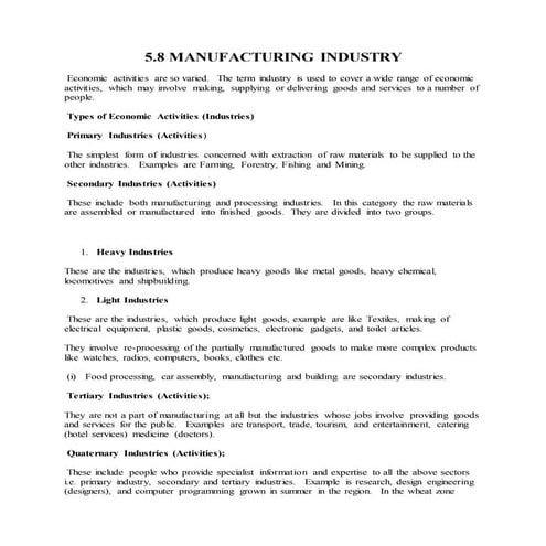 MANUFACTURING INDUSTRY