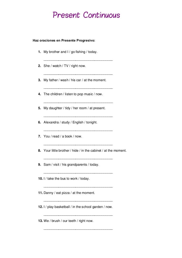 Ejercicios De Ingles Presente Simple Y Continuo 2 Eso present continuous