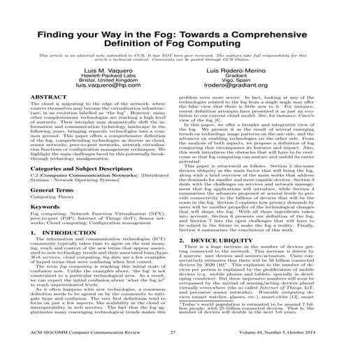 Finding your Way in the Fog: Towards a Comprehensive Definition of Fog Computing