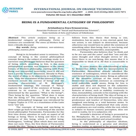 BEING IS A FUNDAMENTAL CATEGORY OF PHILOSOPHY
