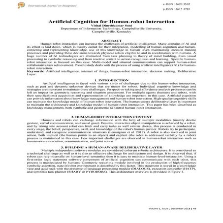 Artificial Cognition for Human-robot Interaction