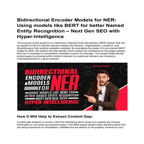 ThatWare: Bidirectional Encoder Models For NER