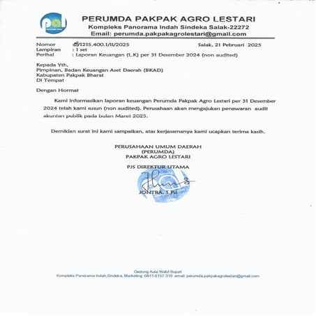 Laporan Keuangan PD Pal Kabupaten Pakpak Bharat