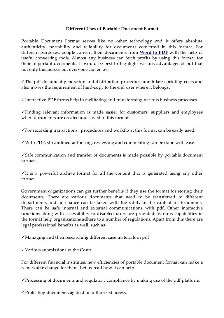 different uses of portable document format document format