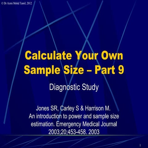 9. Calculate samplesize for diagnostic study