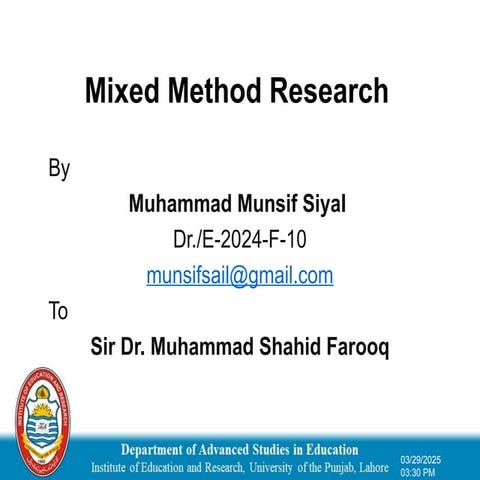 Introduction to Mixed Method Research in Education