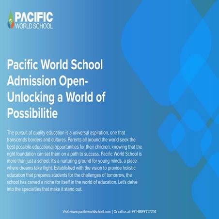 Pacific World School Admission Open - Unlocking a World of Possibilities
