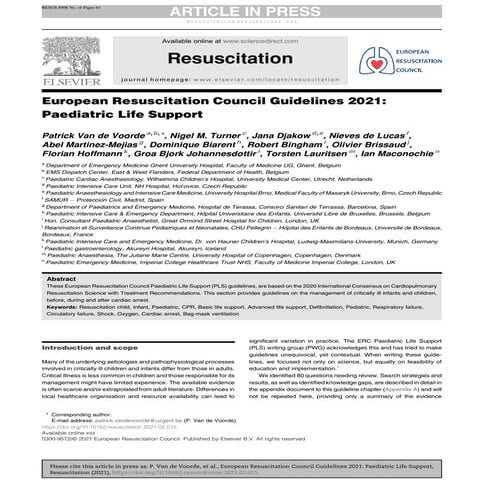 European Resuscitation Council Guidelines 2021: Paediatric Life Support