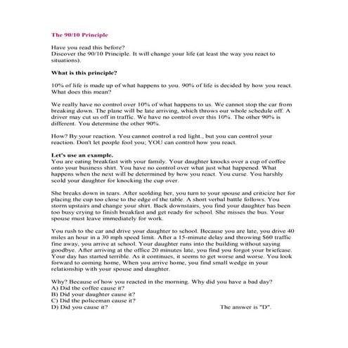 90 and 10 Principle of Life