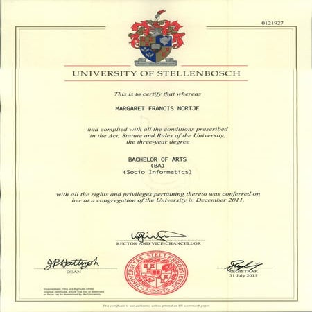 University of Stellenbosch Academic Results