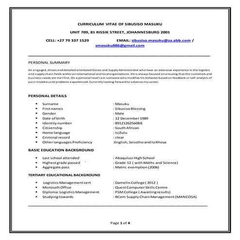 CURRICULUM OF SIBUSISO MASUKU