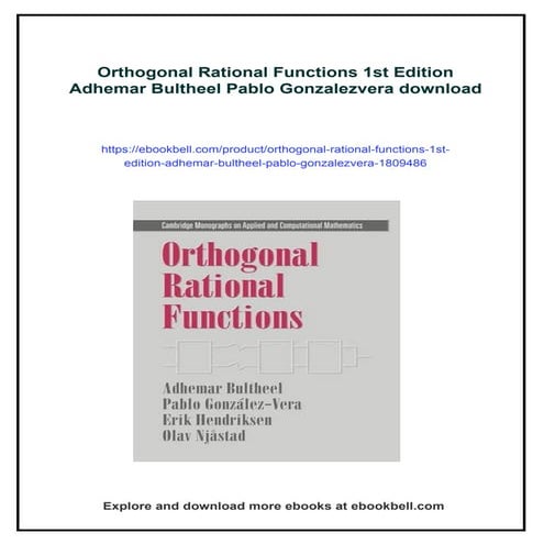 Orthogonal Rational Functions 1st Edition Adhemar Bultheel Pablo Gonzalezvera