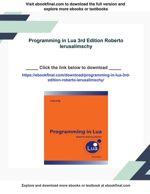 Programming in Lua 3rd Edition Roberto Ierusalimschy