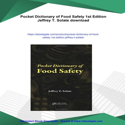 Pocket Dictionary of Food Safety 1st Edition Jeffrey T. Solate | PDF
