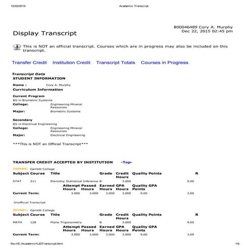 Academic Transcript