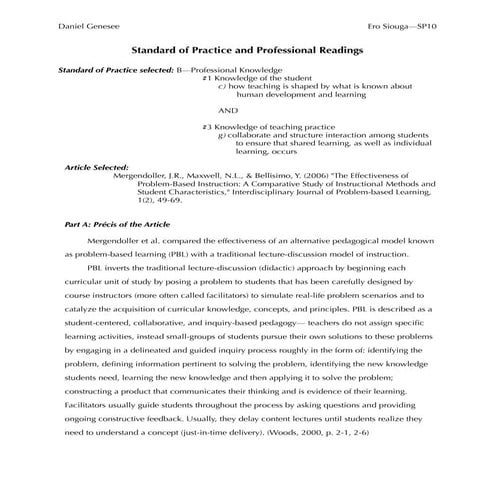 Standard of Practice-Professional Knowledge—Evidence for Problem-based Learni...