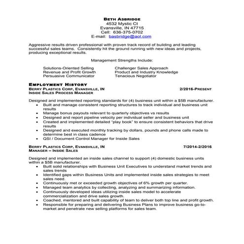 Beth Asbridge Resume October 2016