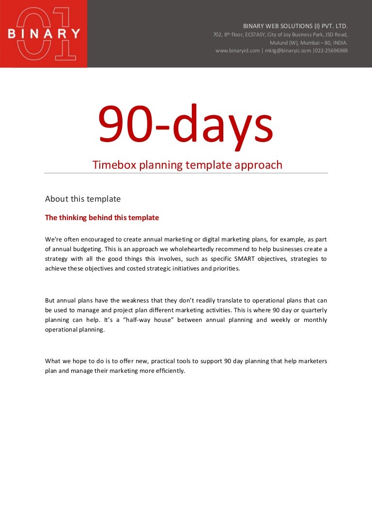 30 day Planning Template Approach