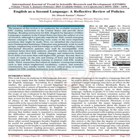 English as a Second Language A Reflective Review of Policies