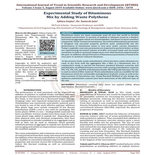 Experimental Study of Bituminous Mix by Adding Waste Polythene