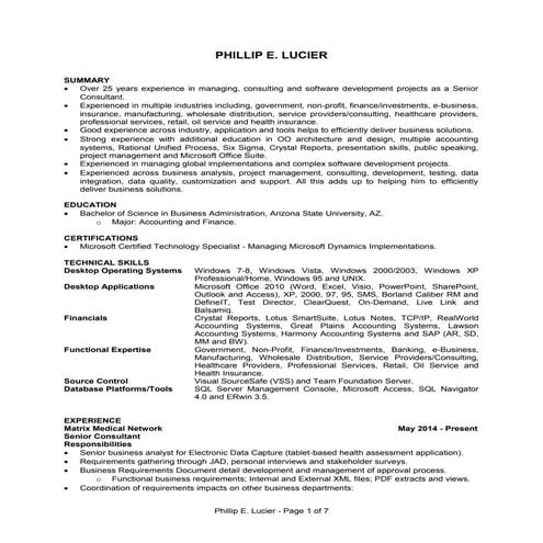 Resume - Phillip E  Lucier 20150111