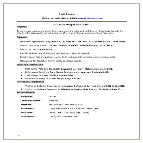 Dot Net Developer with 3.11 Years of experience | PDF