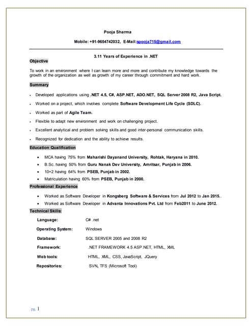 Dot Net Developer with 3.11 Years of experience