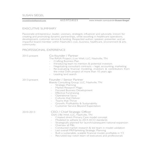 SUSAN SIEGEL resume 2016