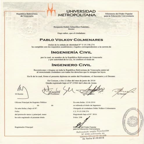 Volkov, Pablo Civil Diploma | PDF