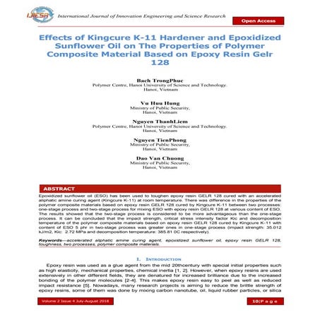 Effects of Kingcure K-11 Hardener and Epoxidized Sunflower Oil on The Propert...