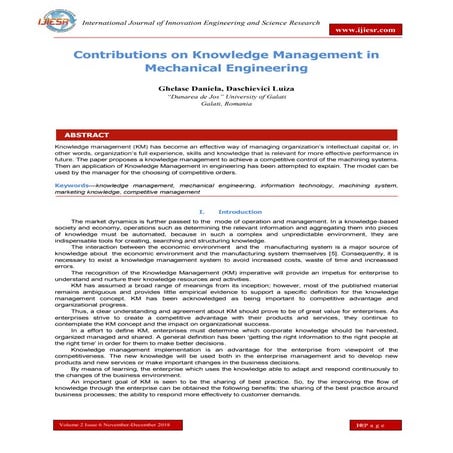 Contributions on Knowledge Management in Mechanical Engineering