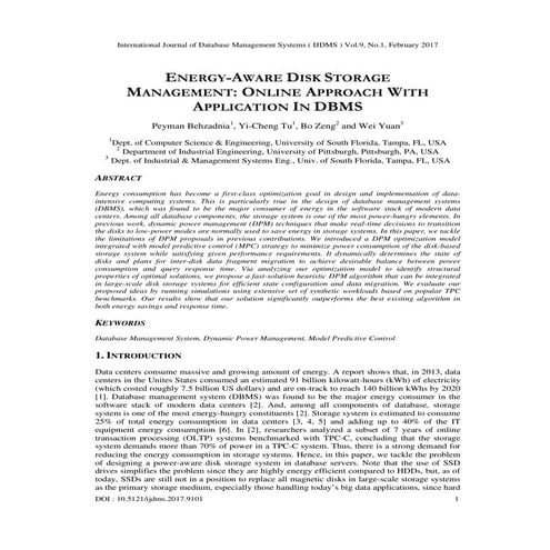 ENERGY-AWARE DISK STORAGE MANAGEMENT: ONLINE APPROACH WITH APPLICATION IN DBMS